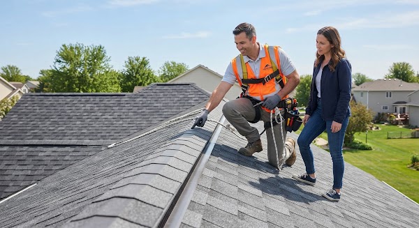 Contractor walking the homeowner over the finished roof